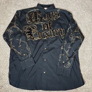 Crown Holder Men's 3XL Button Down Black Religious Cross Long Sleeve Shirt